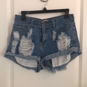 VIBRANT MIU JEAN CUT OFF SHORTS